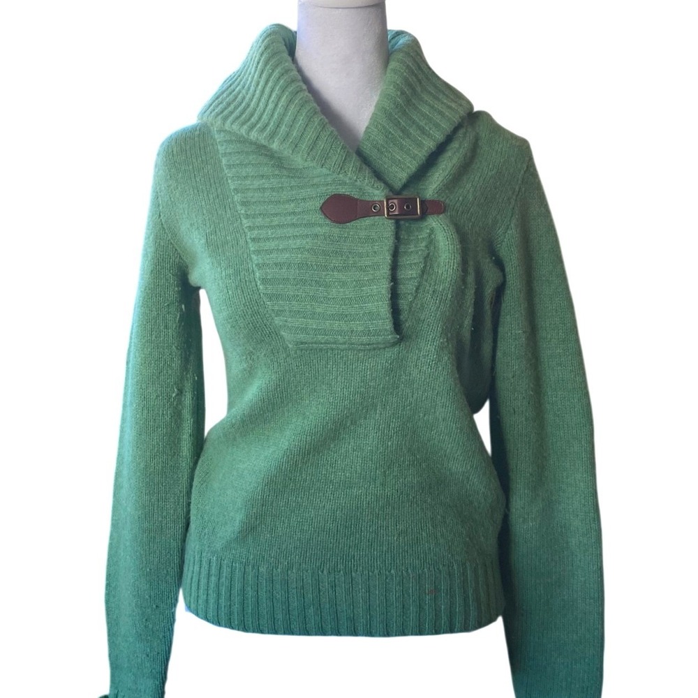 Vintage Ralph Lauren Rugby Wool Green Shawl Neck‎ Buckle Sweater Small Heritage